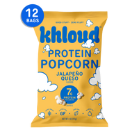 Yellow Khloud Jalapeño Queso Protein Popcorn bag, 12-pack