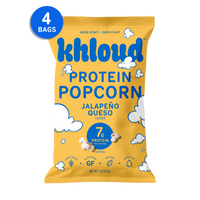 Yellow Khloud Jalapeño Queso Protein Popcorn bag, 4-pack