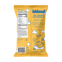 Back of the Khloud Jalapeño Queso bag with Nutrition Facts and ingredients
